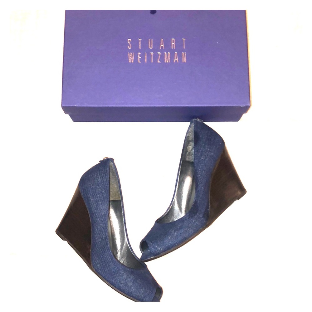 Stuart Weitzman Navy and Dark Brown Wedges